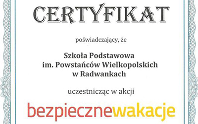 Certyfikat w akcji "Bezpieczne wakacje"