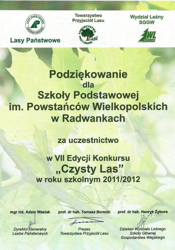 Rozstrzygnięcie konkursu "Czysty las". 