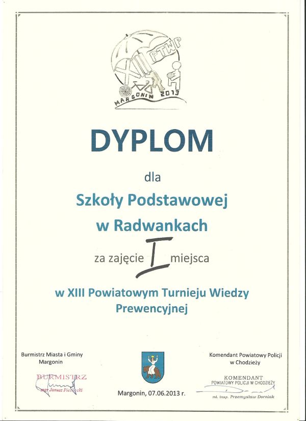 I miejsce w XIII Powiatowym Turnieju Wiedzy Prewencyjnej